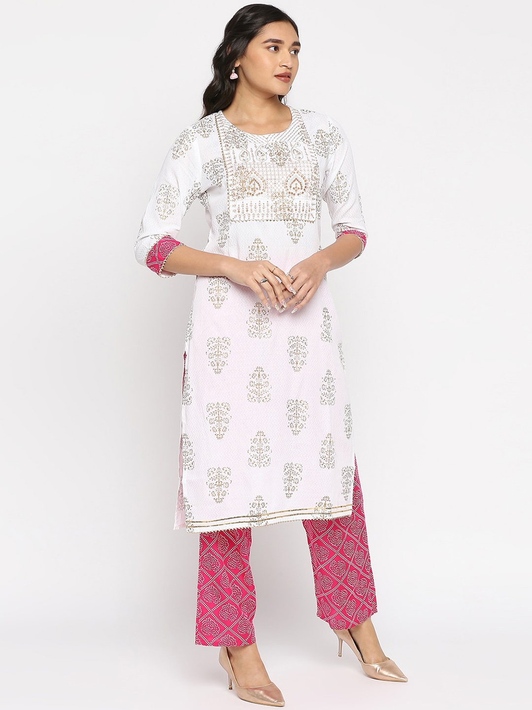 

ZRI Women Ethnic Motifs Embroidered Sequinned Kurta with Trousers, White