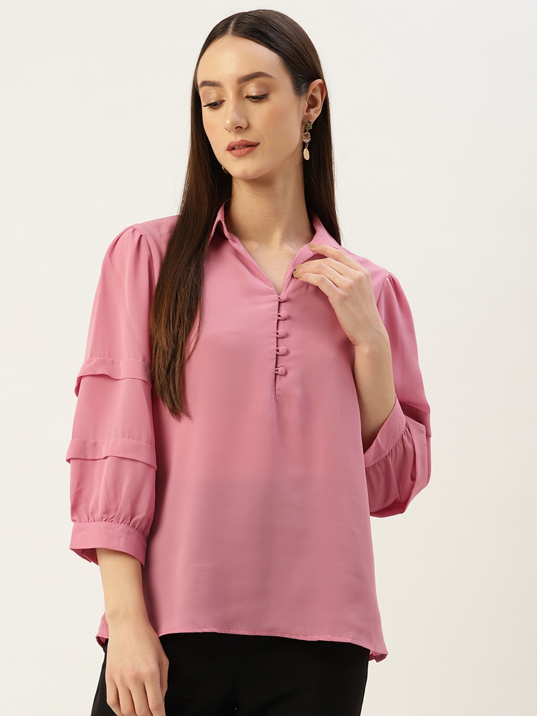 

Madame Semi-Sheer Shirt Style Top, Rose