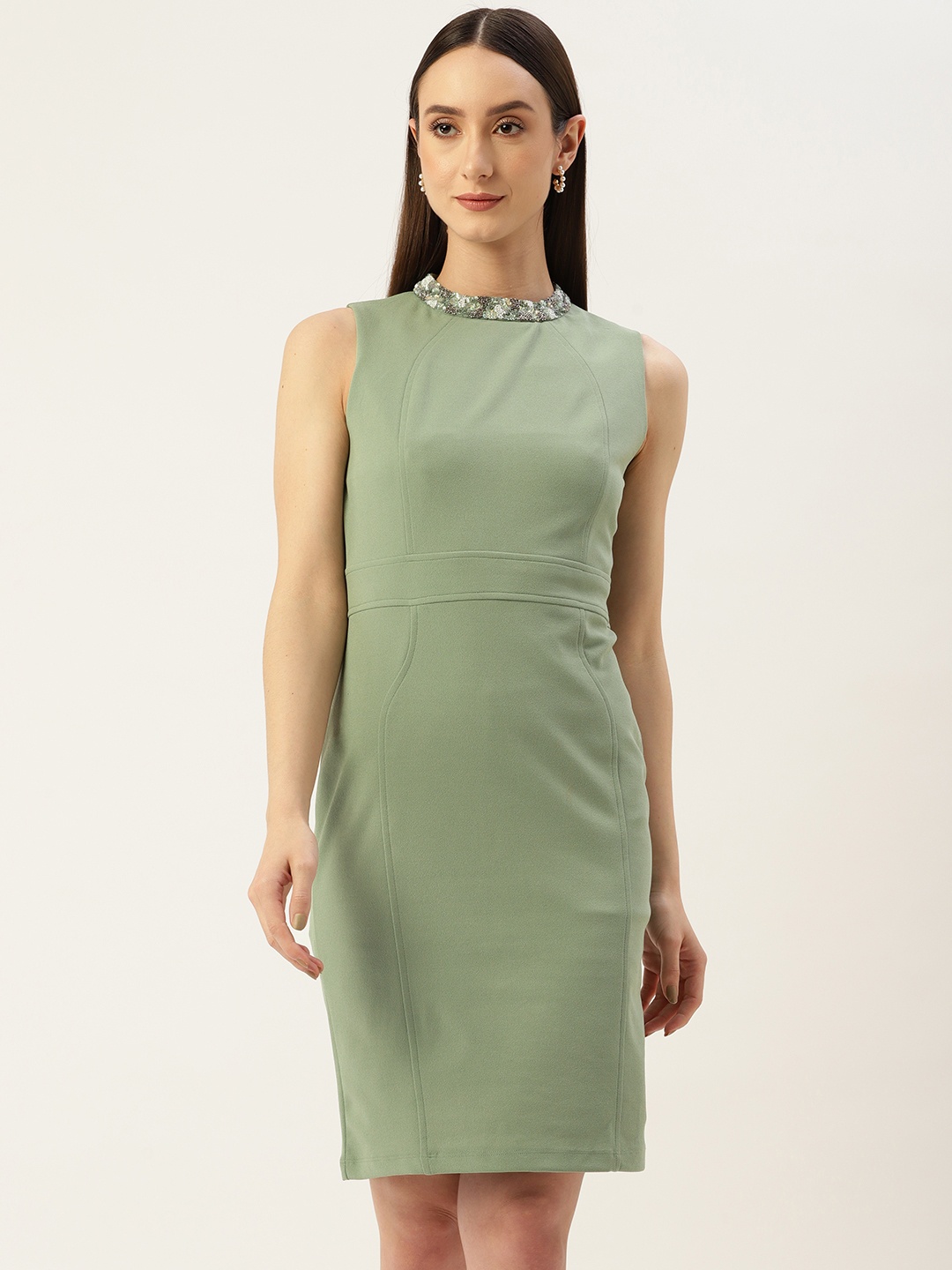 

Madame Jewel Neck Sheath Dress, Green