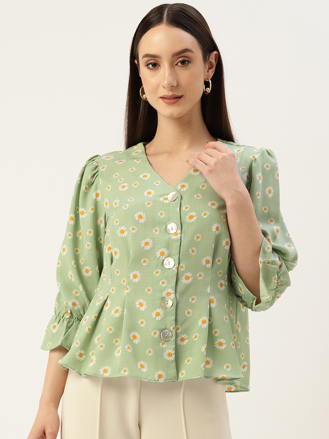 

Madame Daisy Print A-Line Top, Green