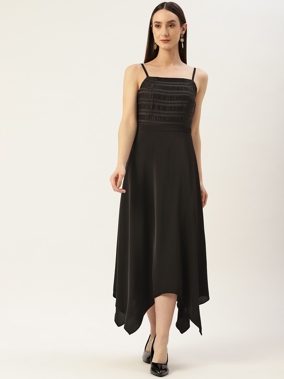 

Madame Solid Asymmetric Hemline Maxi Dress, Black