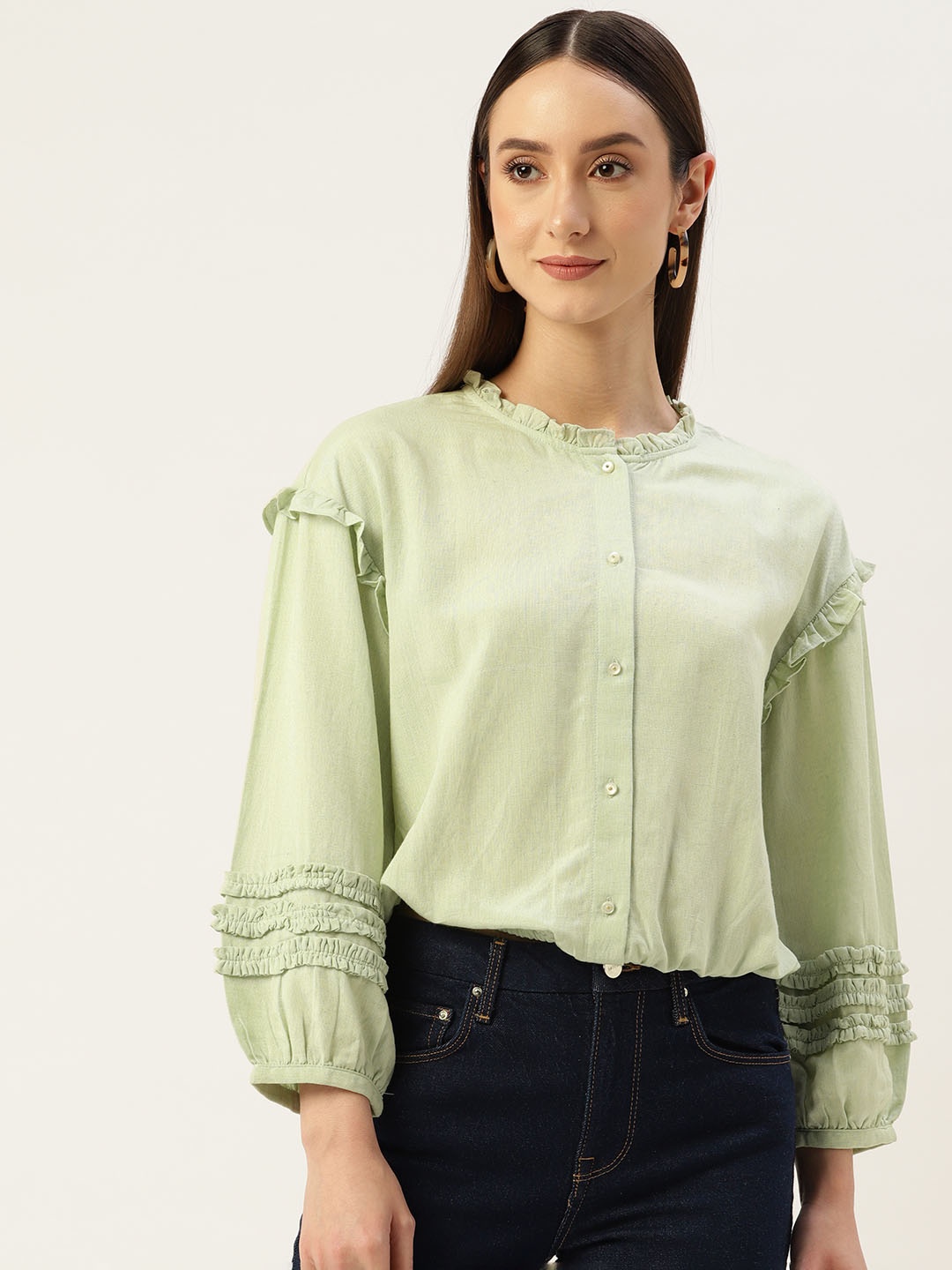 

Madame Ruffles Blouson Top, Lime green