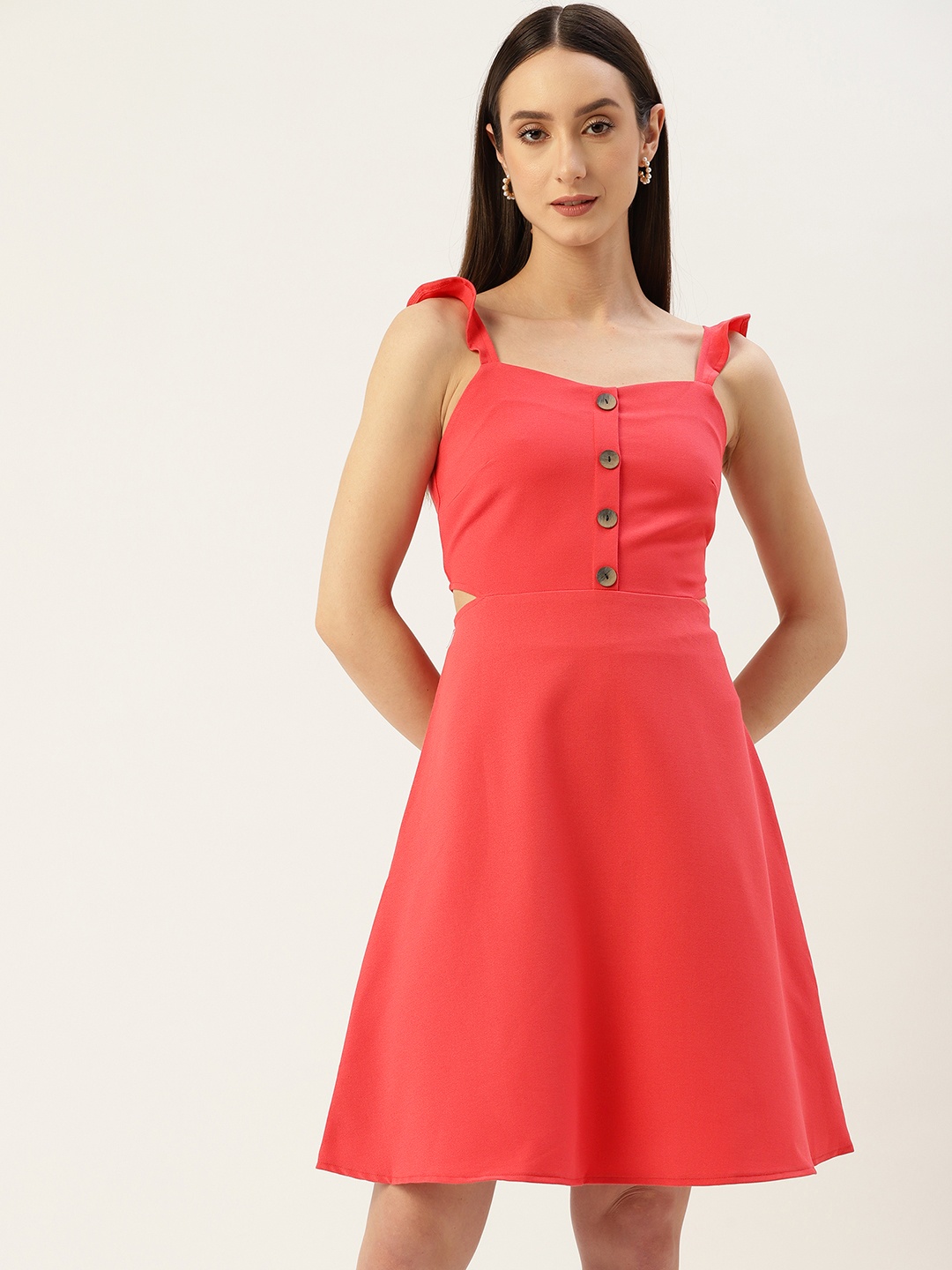 

Madame Criss-Cross Back A-Line Dress with Side Cut-outs, Coral