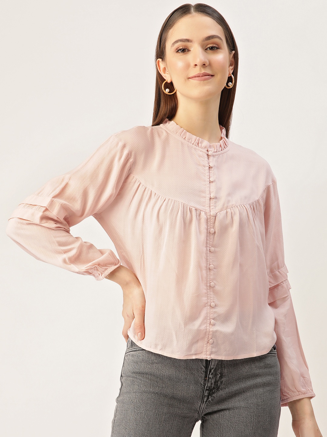 

Madame Self Design Mandarin Collar Top, Pink