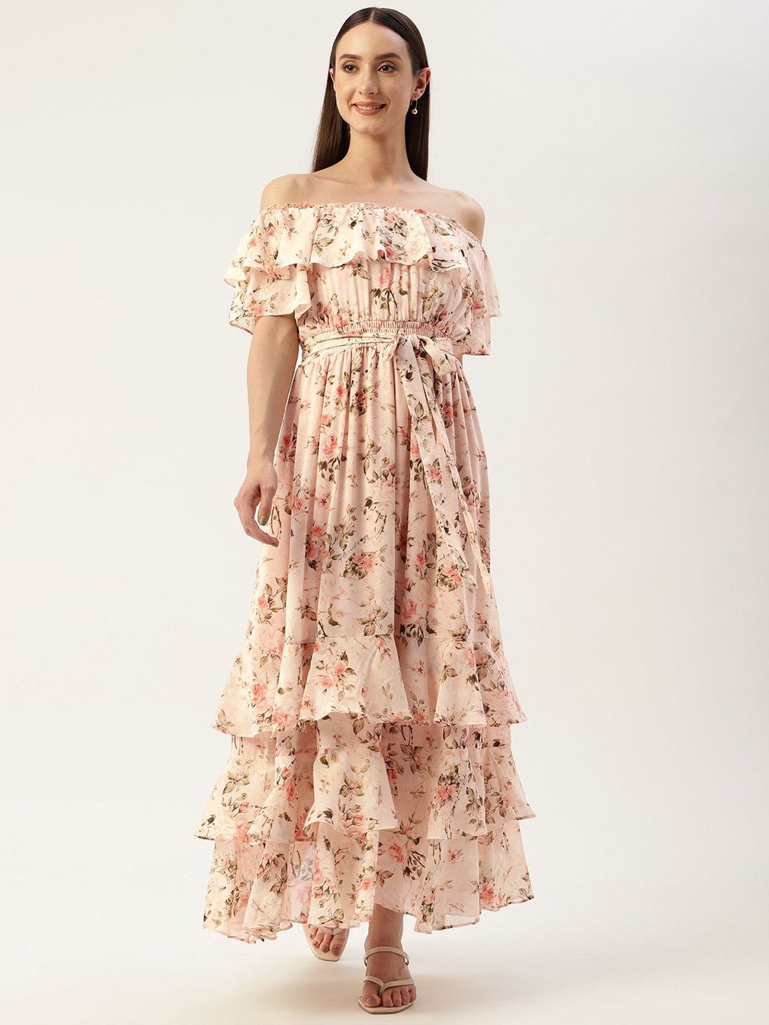 

Madame Floral Print Off-Shoulder Maxi Dress, Pink