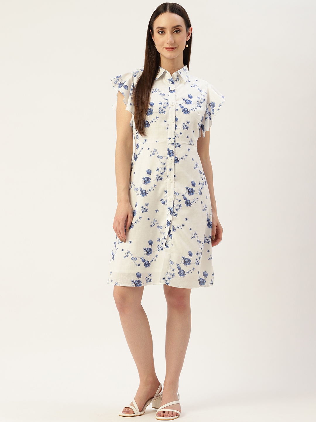 

Madame Floral Print Shirt Dress, White