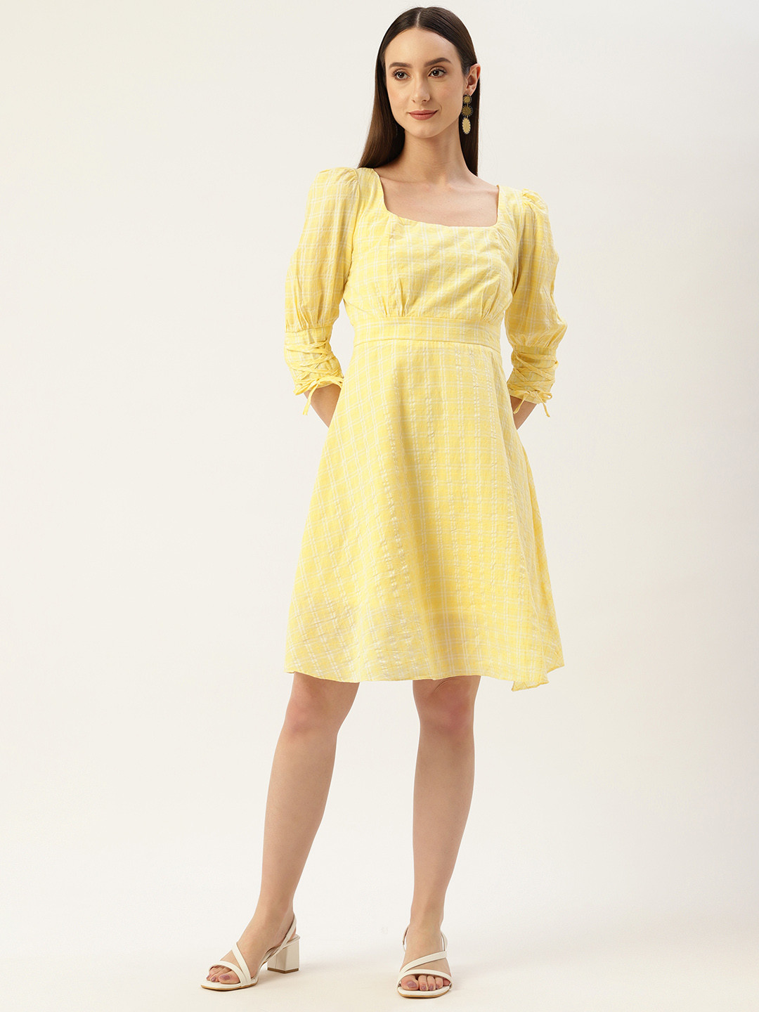 

Madame Cotton Checked A-Line Dress, Yellow