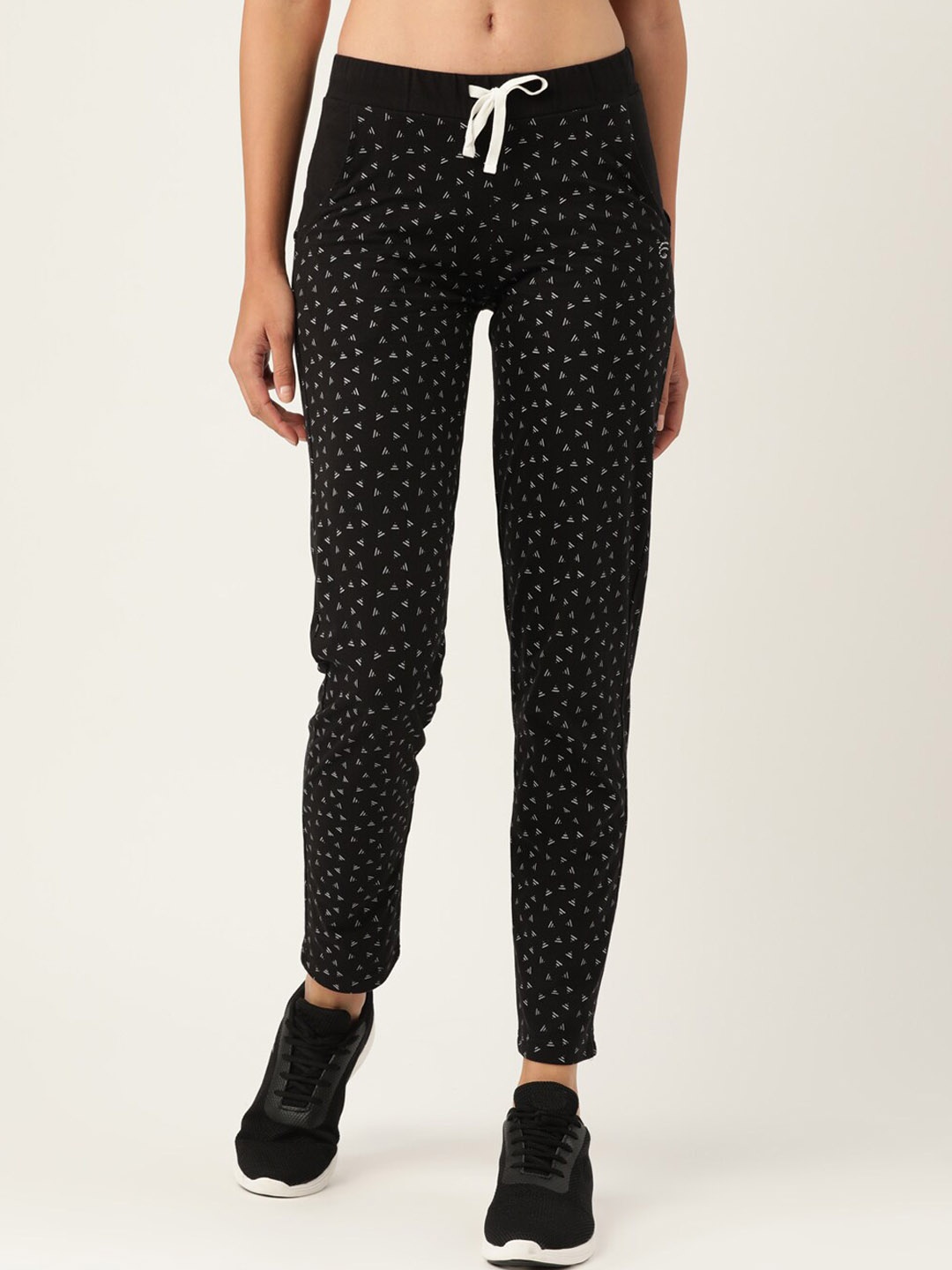 

FEMEA Women Printed Cotton Straight-Fit Track Pants, Black