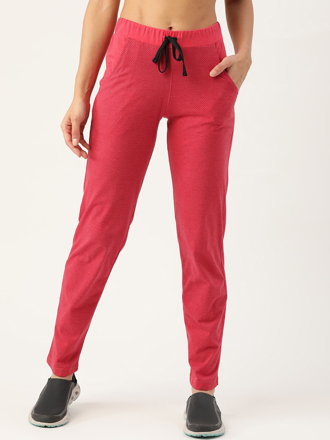 

FEMEA Women Printed Cotton Straight-Fit Track Pants, Rose