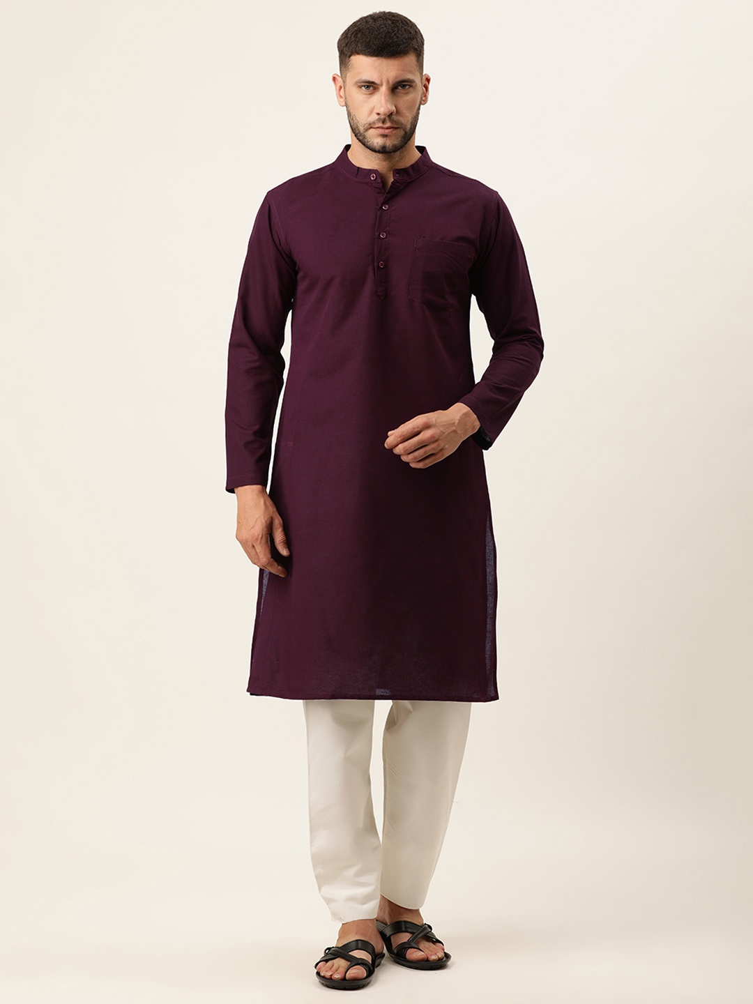 

WHITE HEART Men Mandarin Collar Pure Cotton Kurta, Brown