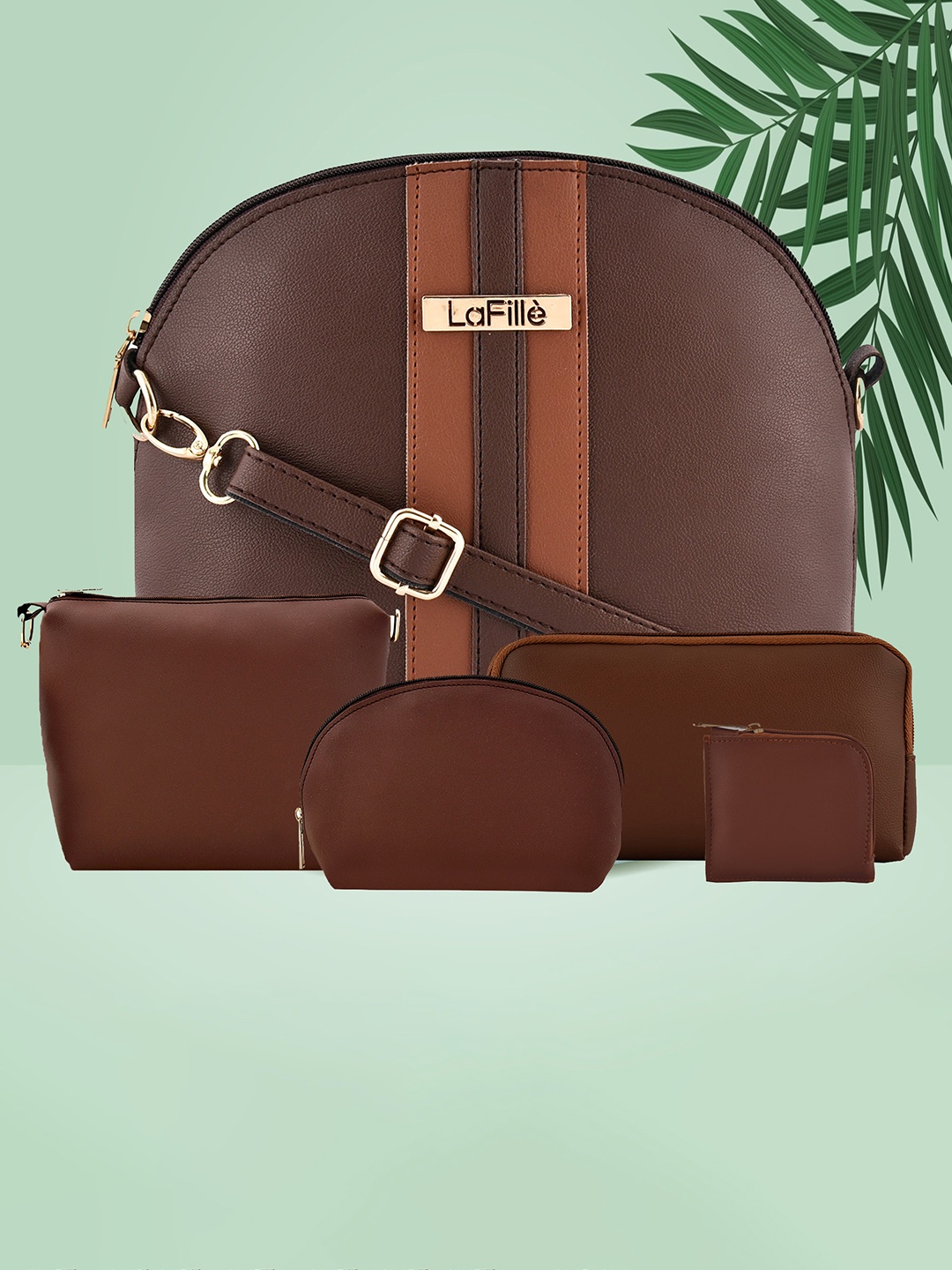 

LaFille Pack Of 5 Structured Sling Bag, Brown