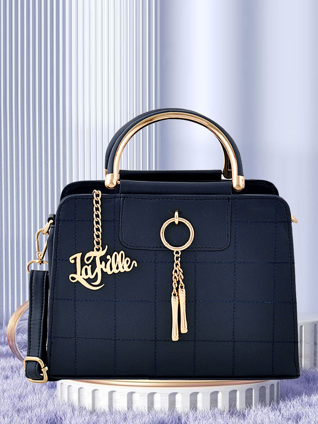 

LaFille Quilted Structured Handheld Bag, Navy blue