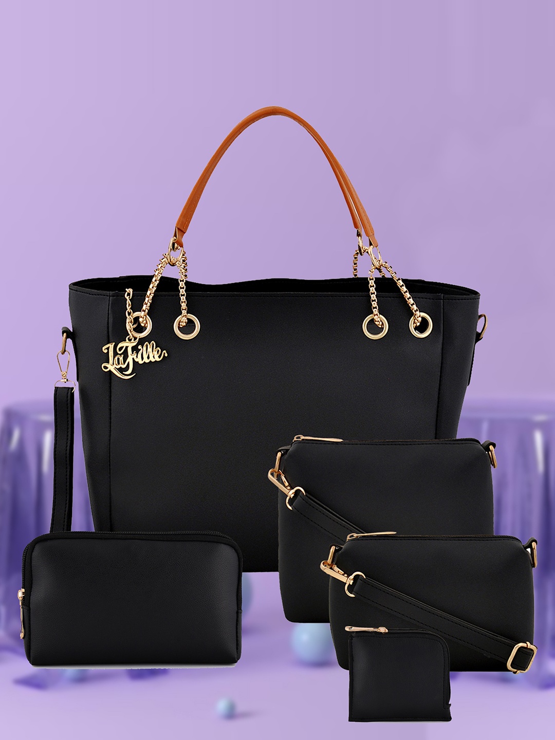 

LaFille Black PU Structured Handheld Bag