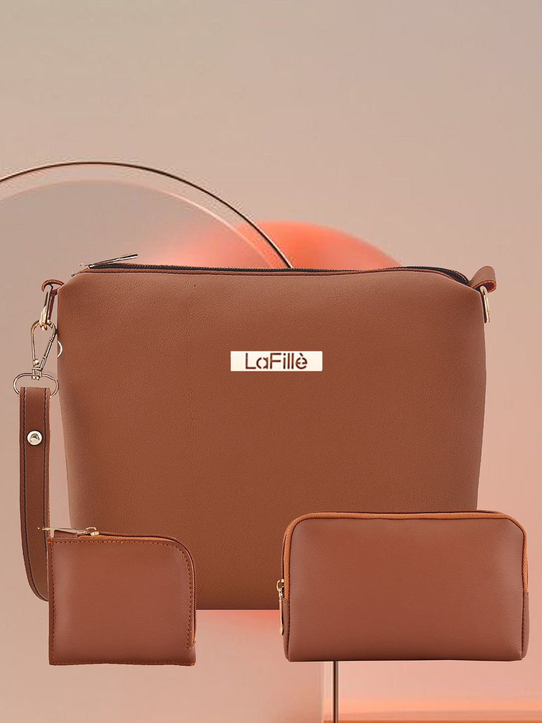 

LaFille Tan Set Of 3 Structured Handheld Bag