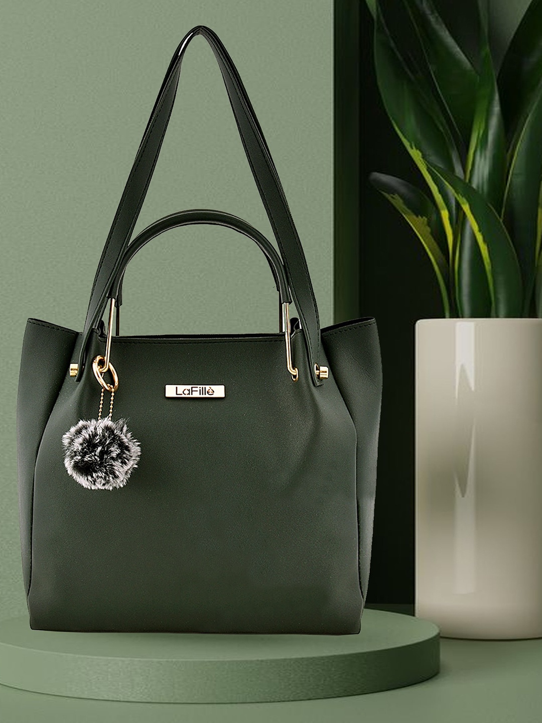 

LaFille Green PU Structured Handheld Bag