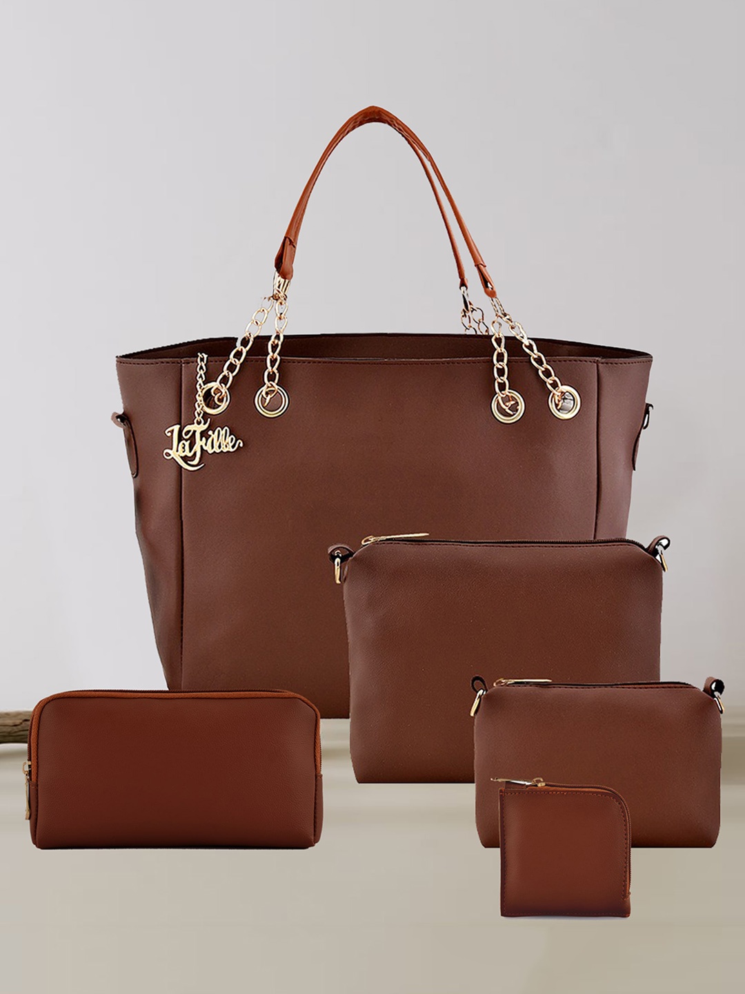 

LaFille Set Of 5 Structured Bags, Brown