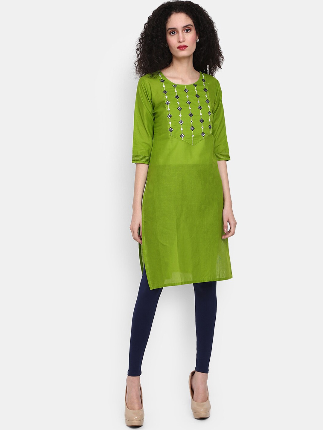 

V-Mart Women Thread Work Kurta, Green