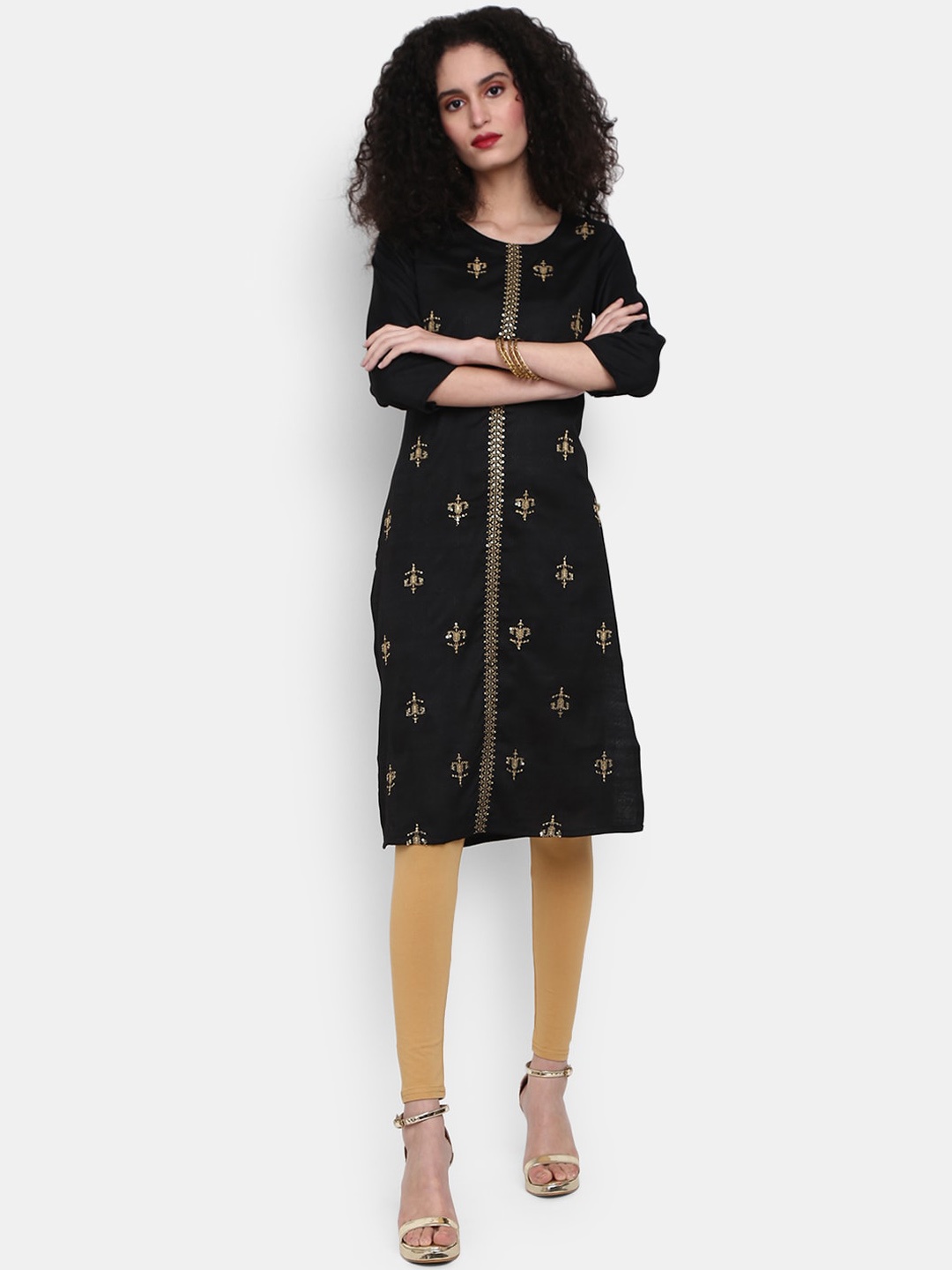 

V-Mart Women Ethnic Motifs Embroidered Sequined Kurta, Black