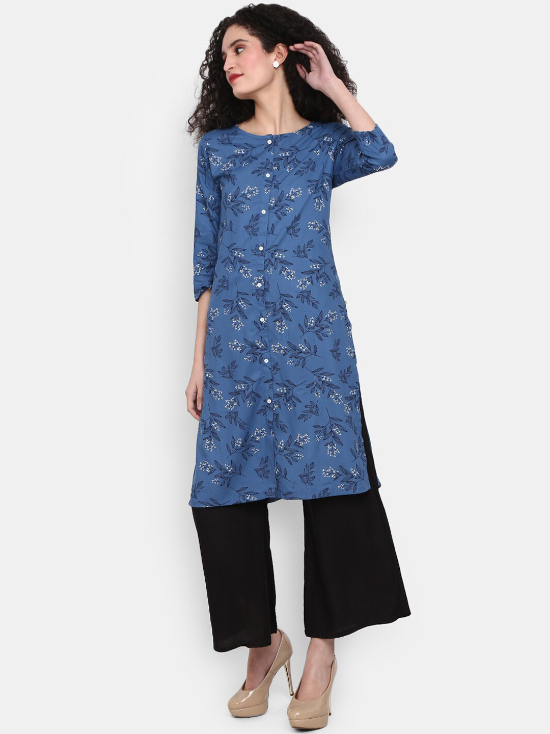 

V-Mart Women Floral Printed Pure Cotton Kurta, Blue