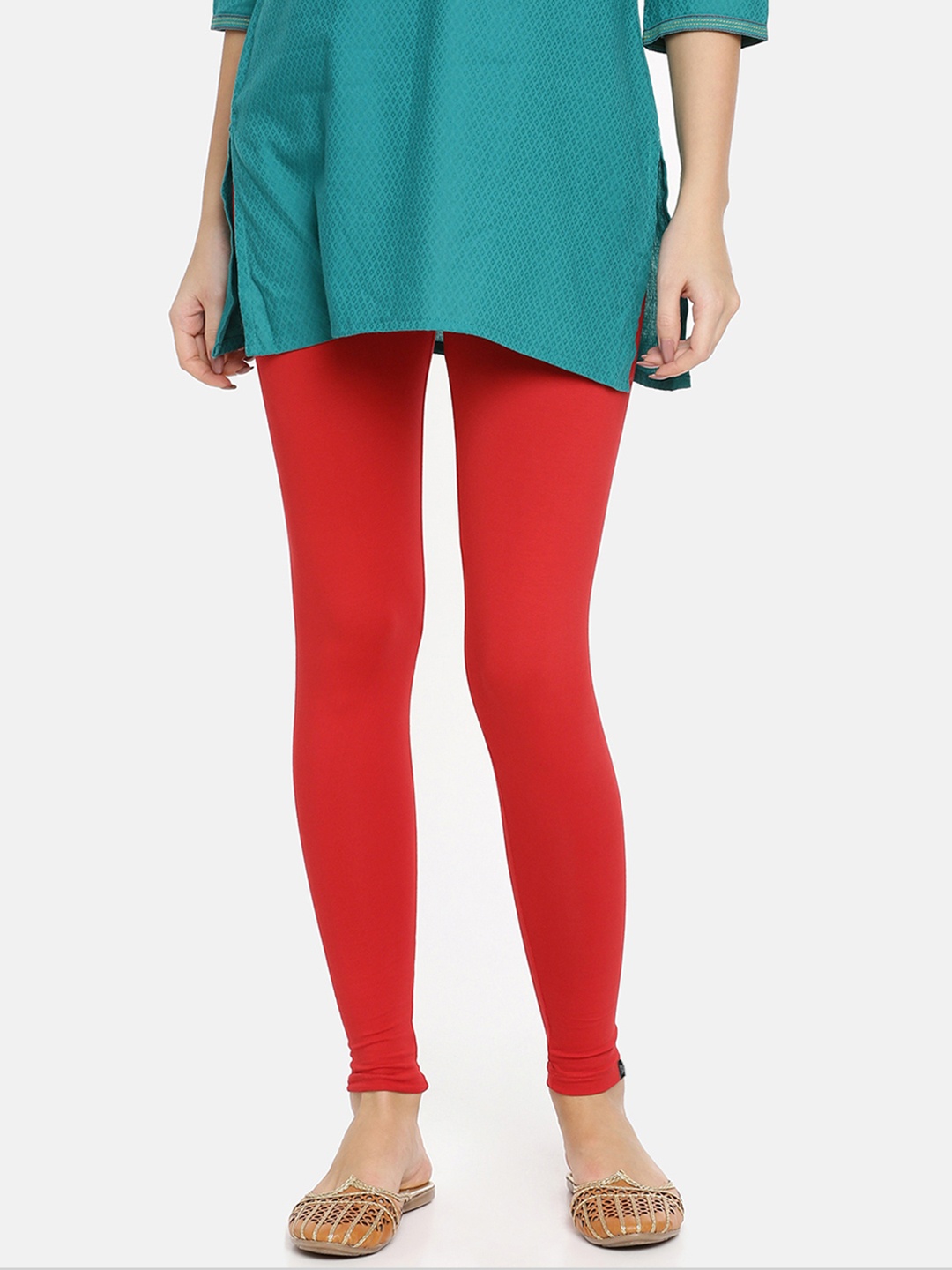 

TWIN BIRDS Women Solid Super Stretch Cotton Ankle Length Leggings, Red