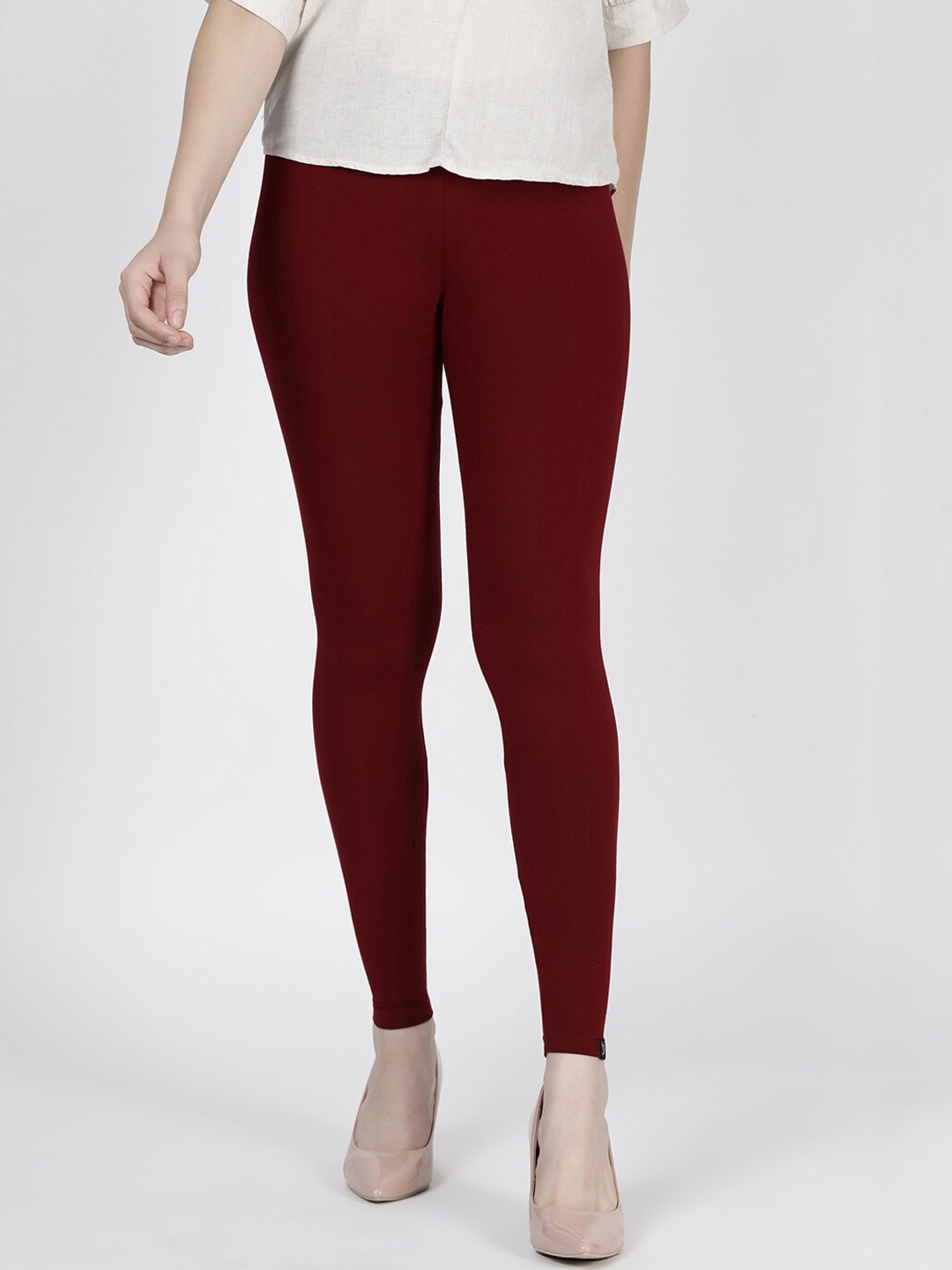 

TWIN BIRDS Women Solid Super Stretch Viscose Ankle Length Leggings, Maroon