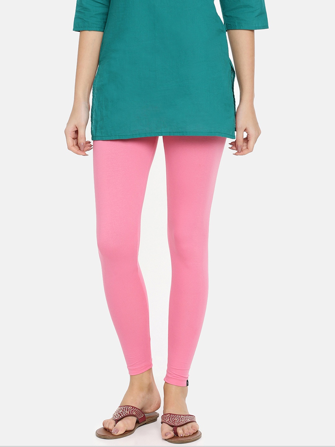 

TWIN BIRDS Women Solid Super Stretch Cotton Ankle Length Leggings, Pink