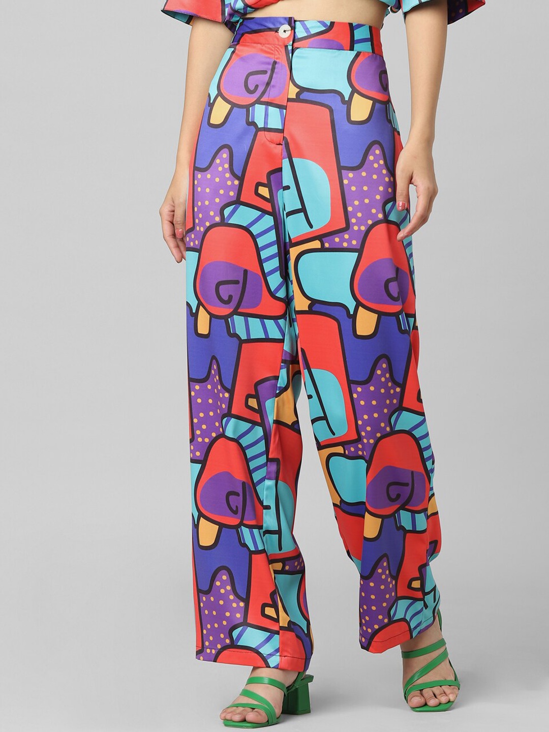 

ONLY Women Printed Straight Fit High-Rise Trousers, Purple