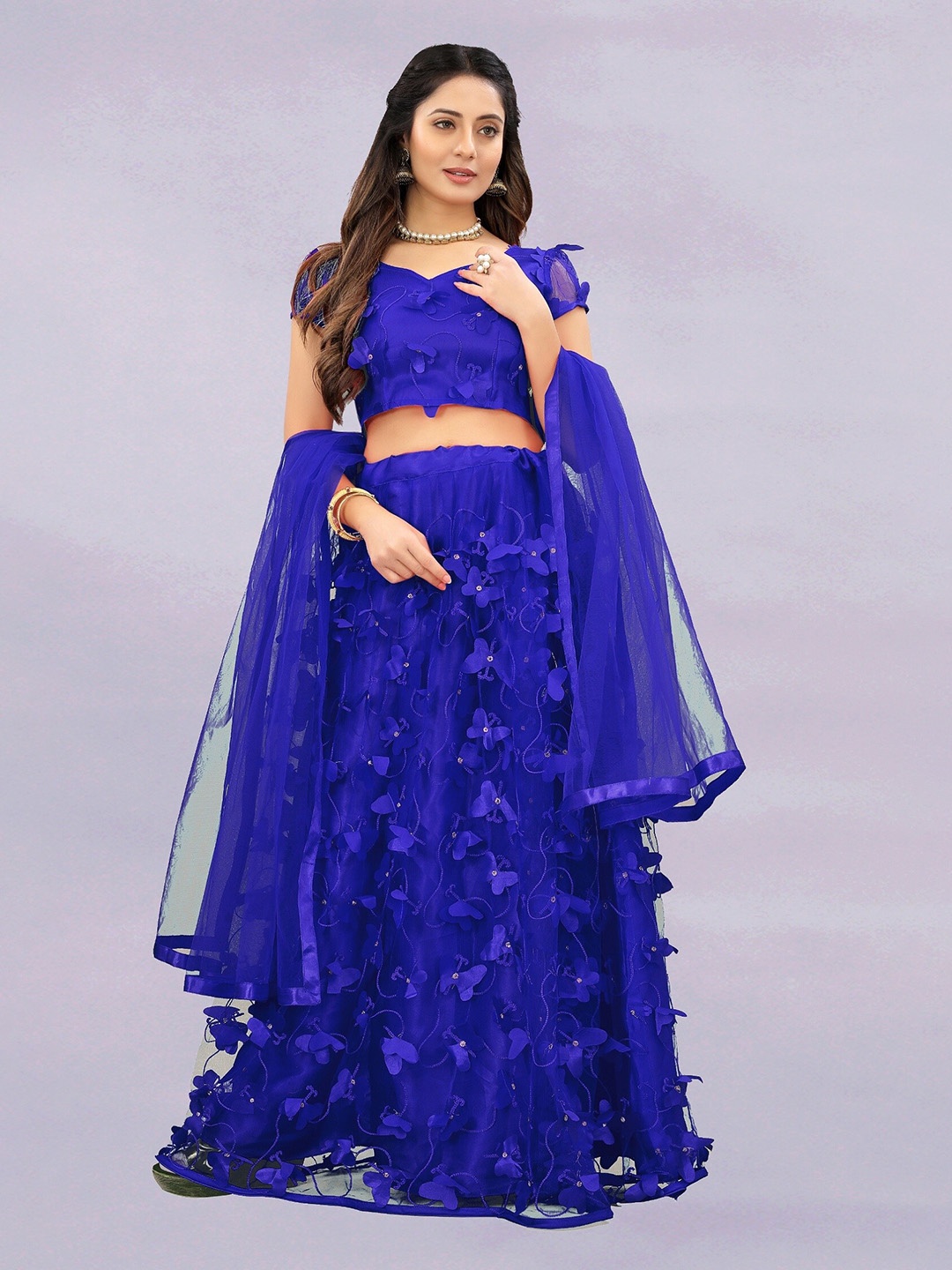 

APNISHA Embroidered Semi-Stitched Lehenga & Unstitched Blouse With Dupatta, Blue