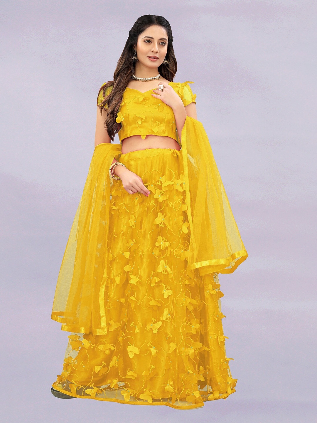 

APNISHA Embroidered Semi-Stitched Lehenga & Unstitched Blouse With Dupatta, Yellow