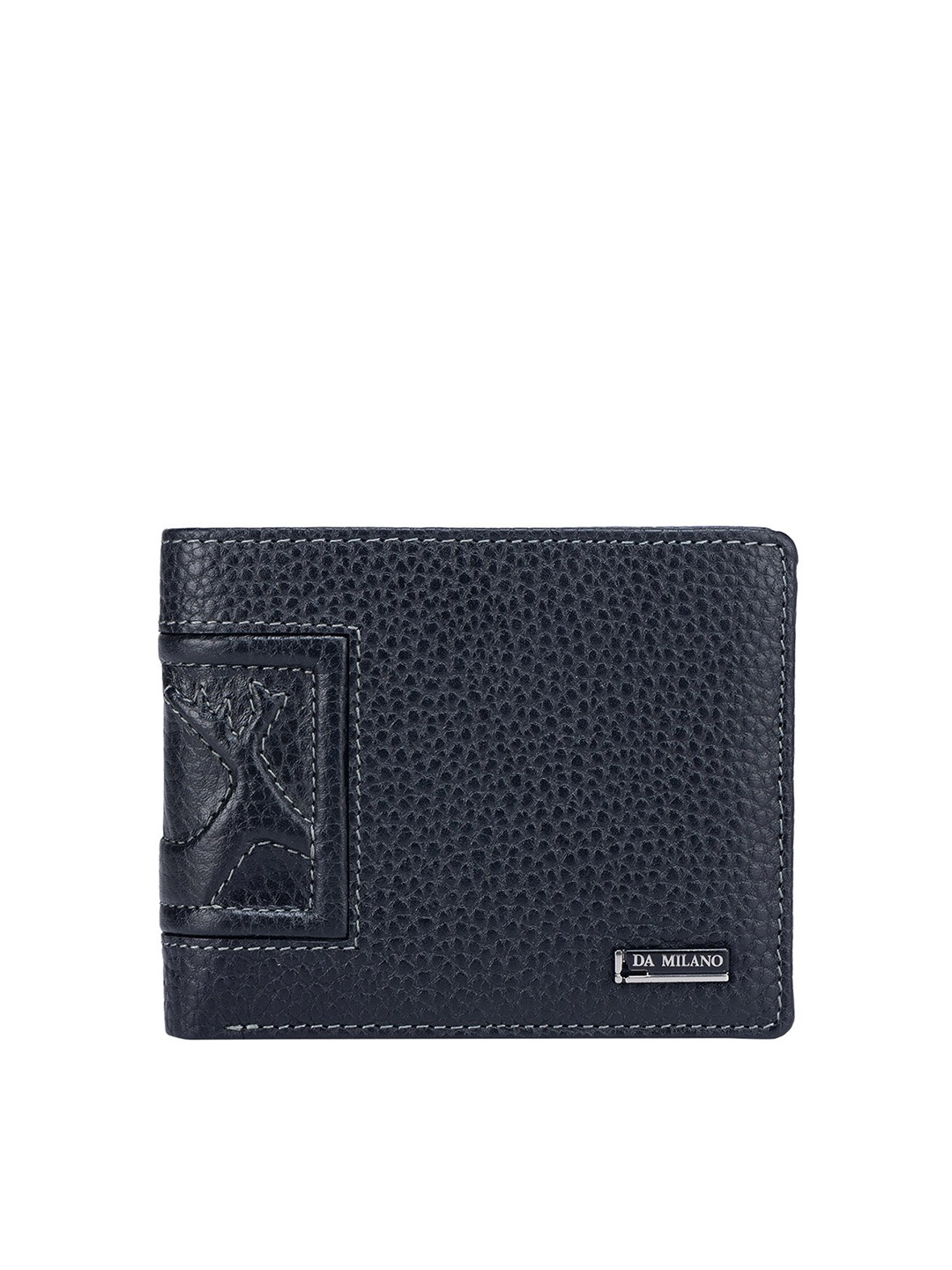 

Da Milano Men Textured Leather Two Fold Wallet, Black