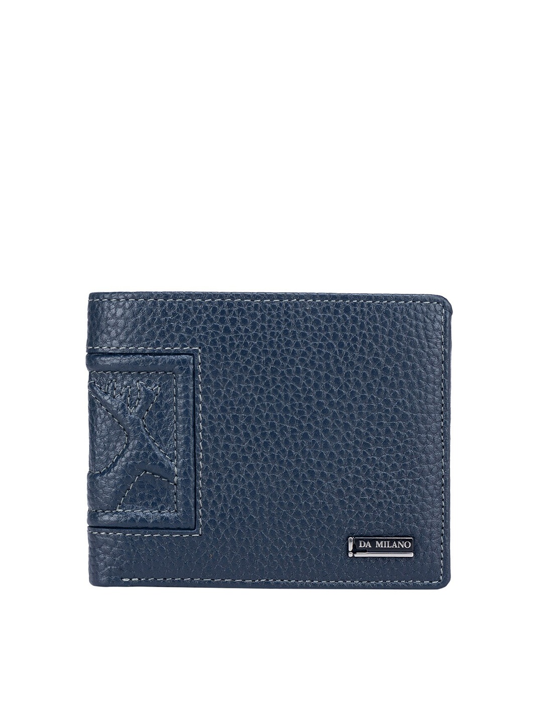 

Da Milano Men Textured Leather Two Fold Wallet, Navy blue