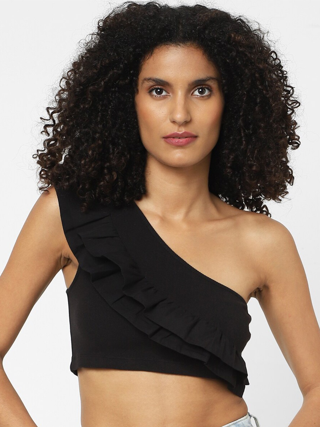 

ONLY One Shoulder Cotton Crop Top, Black