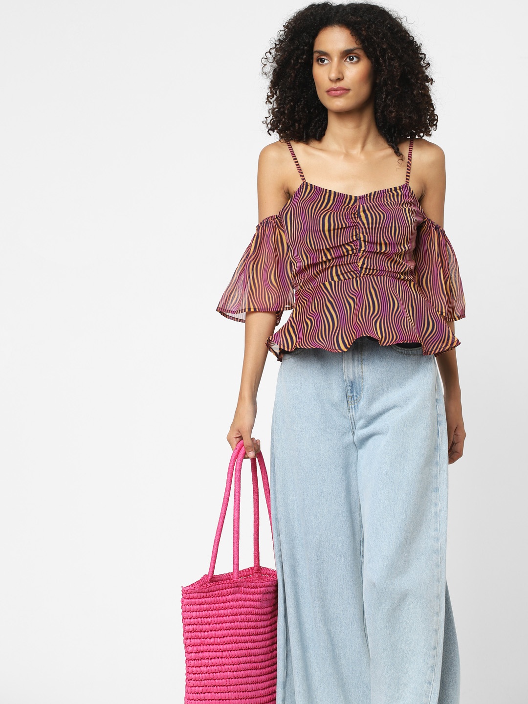 

ONLY Striped Peplum Top, Pink