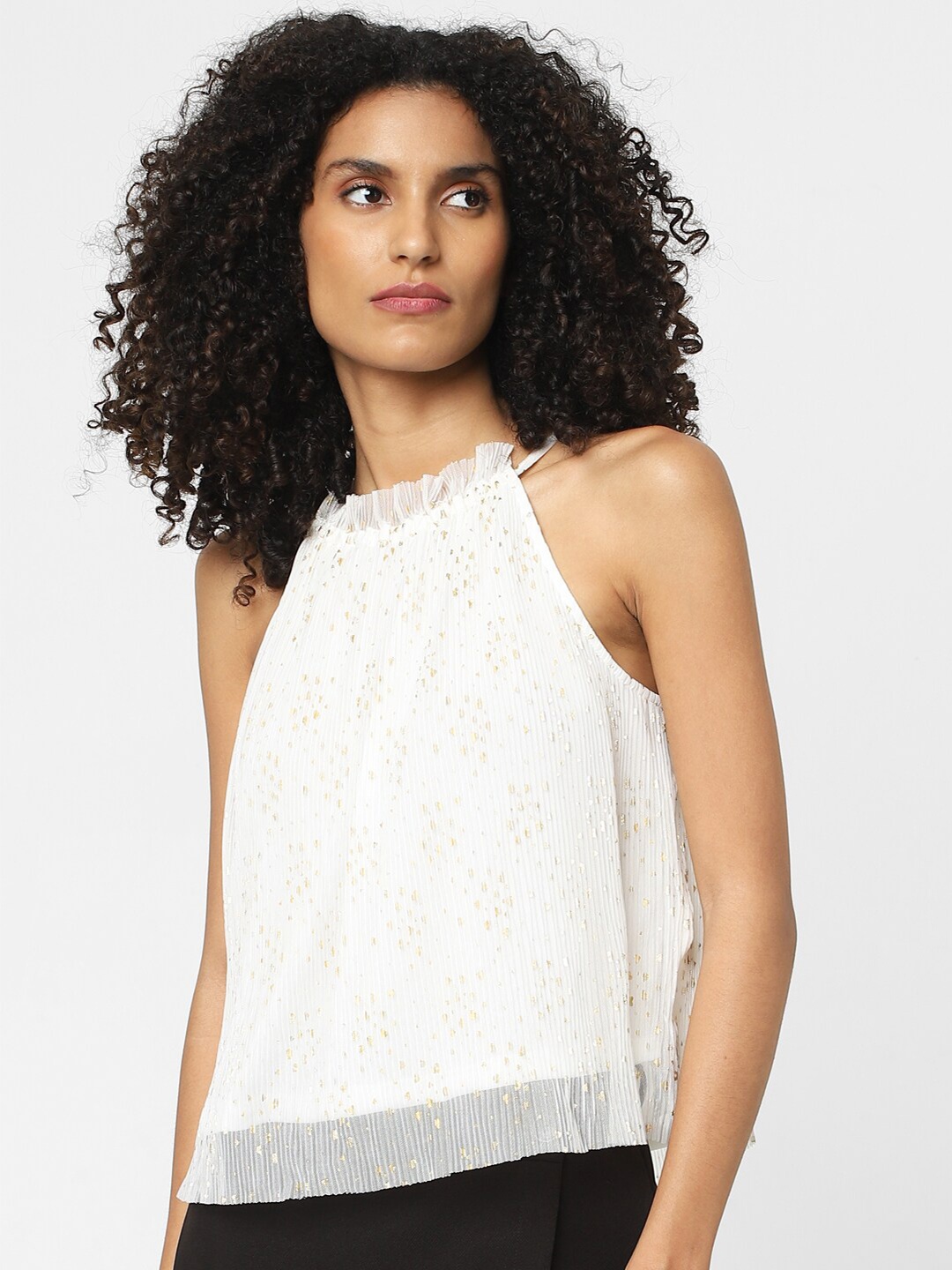 

ONLY Self Design Halter Neck A-Line Top, White