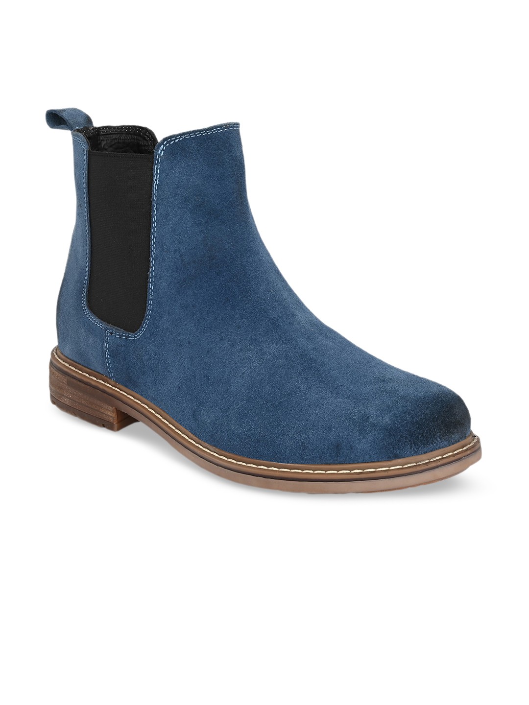 

SHENCES Men Mid-Top Leather Chelsea Boots, Navy blue