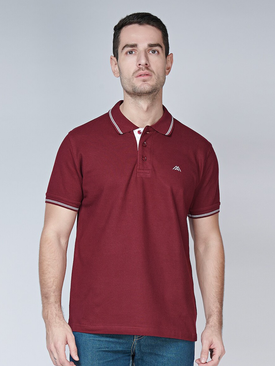 

MARK & ALBERT Men Polo Collar Pure Cotton T-shirt, Maroon