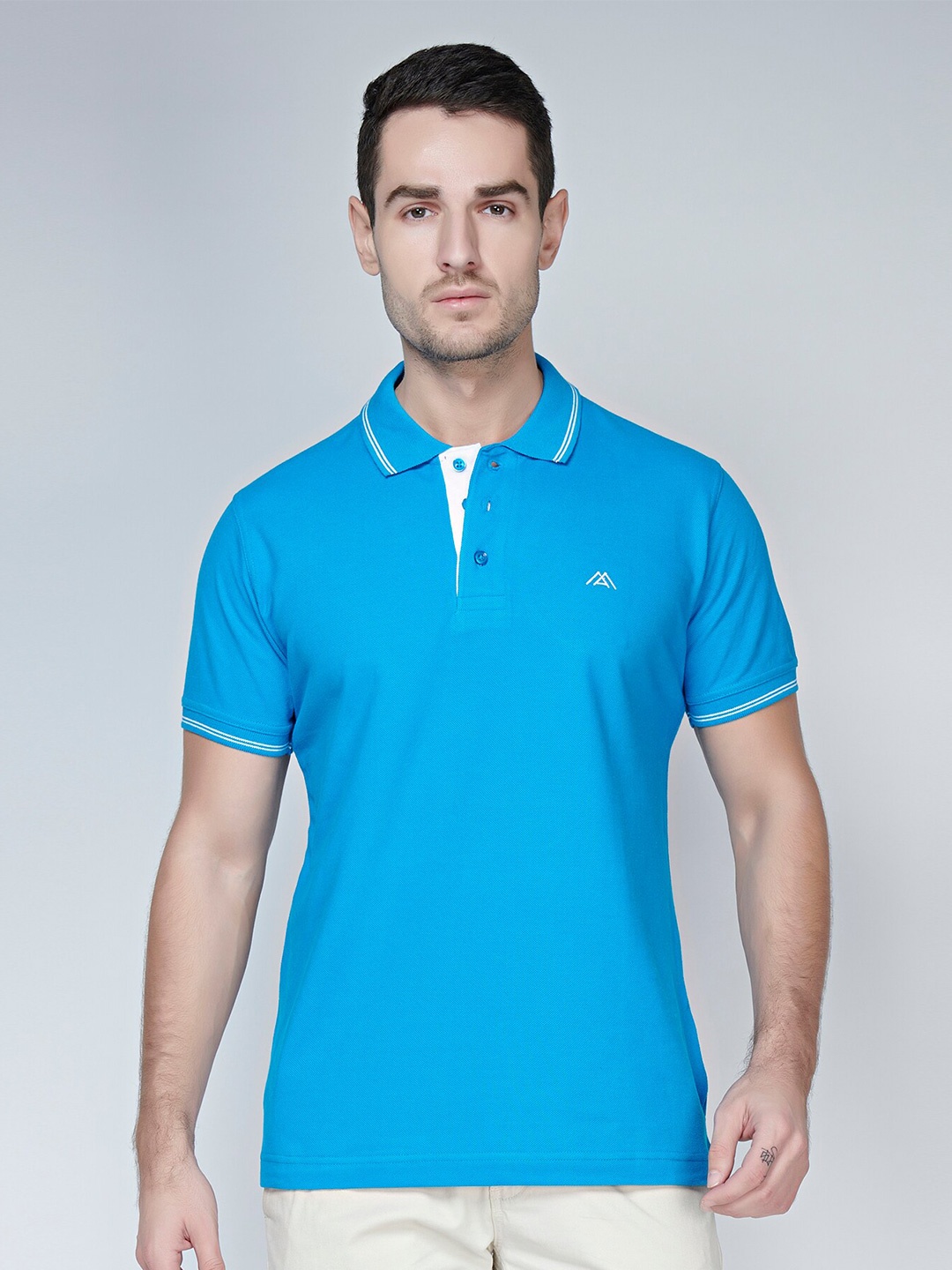 

MARK & ALBERT Men Polo Collar Pure Cotton T-shirt, Turquoise blue