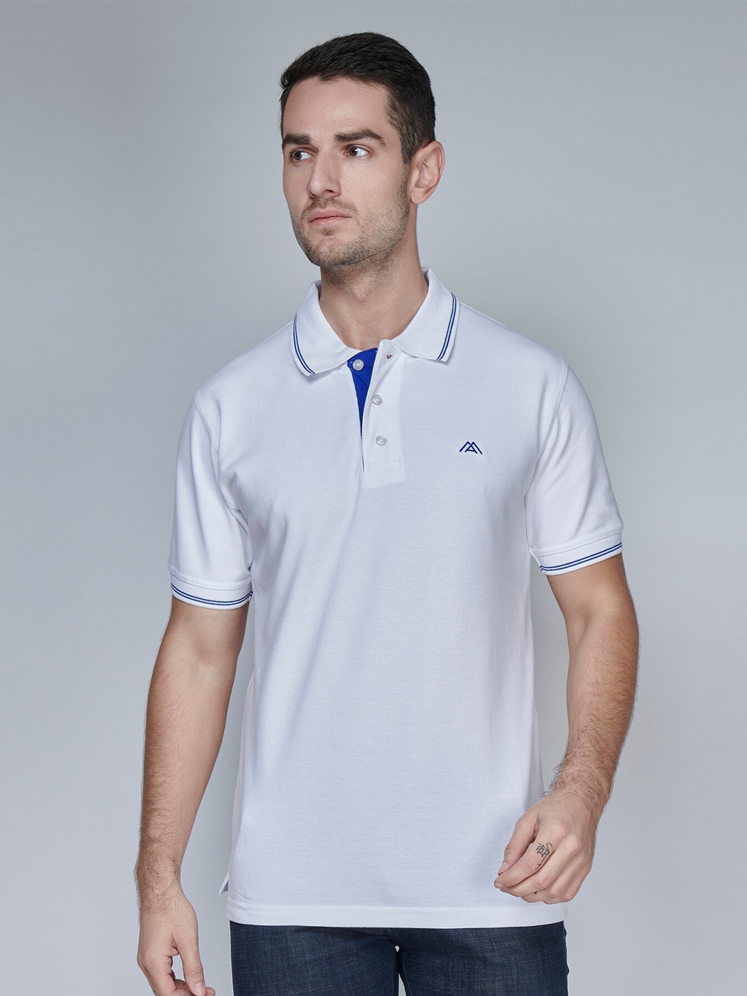 

MARK & ALBERT Men Polo Collar Pure Cotton T-shirt, White
