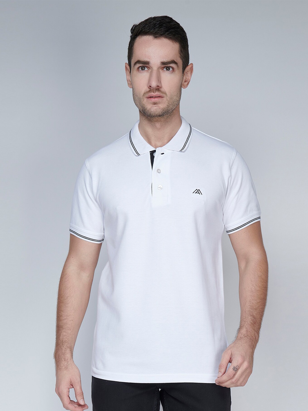 

MARK & ALBERT Men Polo Collar Pure Cotton Slim Fit T-shirt, White