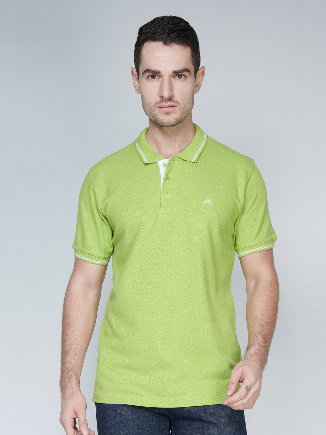 

MARK & ALBERT Men Polo Collar Pure Cotton T-shirt, Lime green