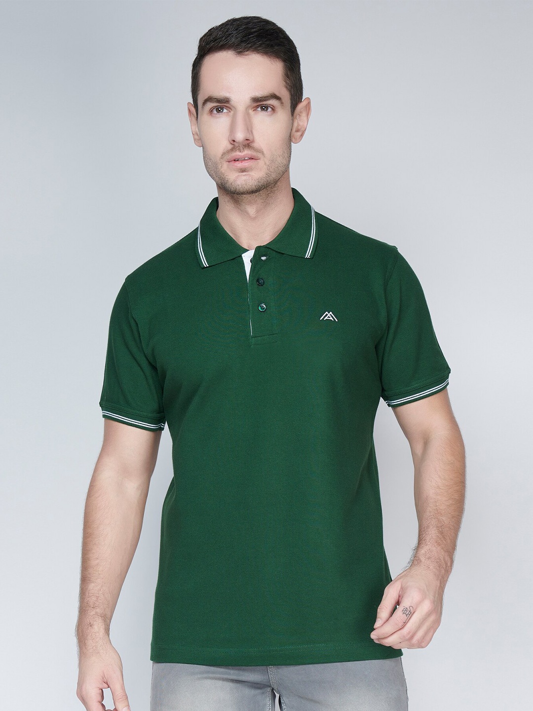 

MARK & ALBERT Men Polo Collar Pure Cotton T-shirt, Green
