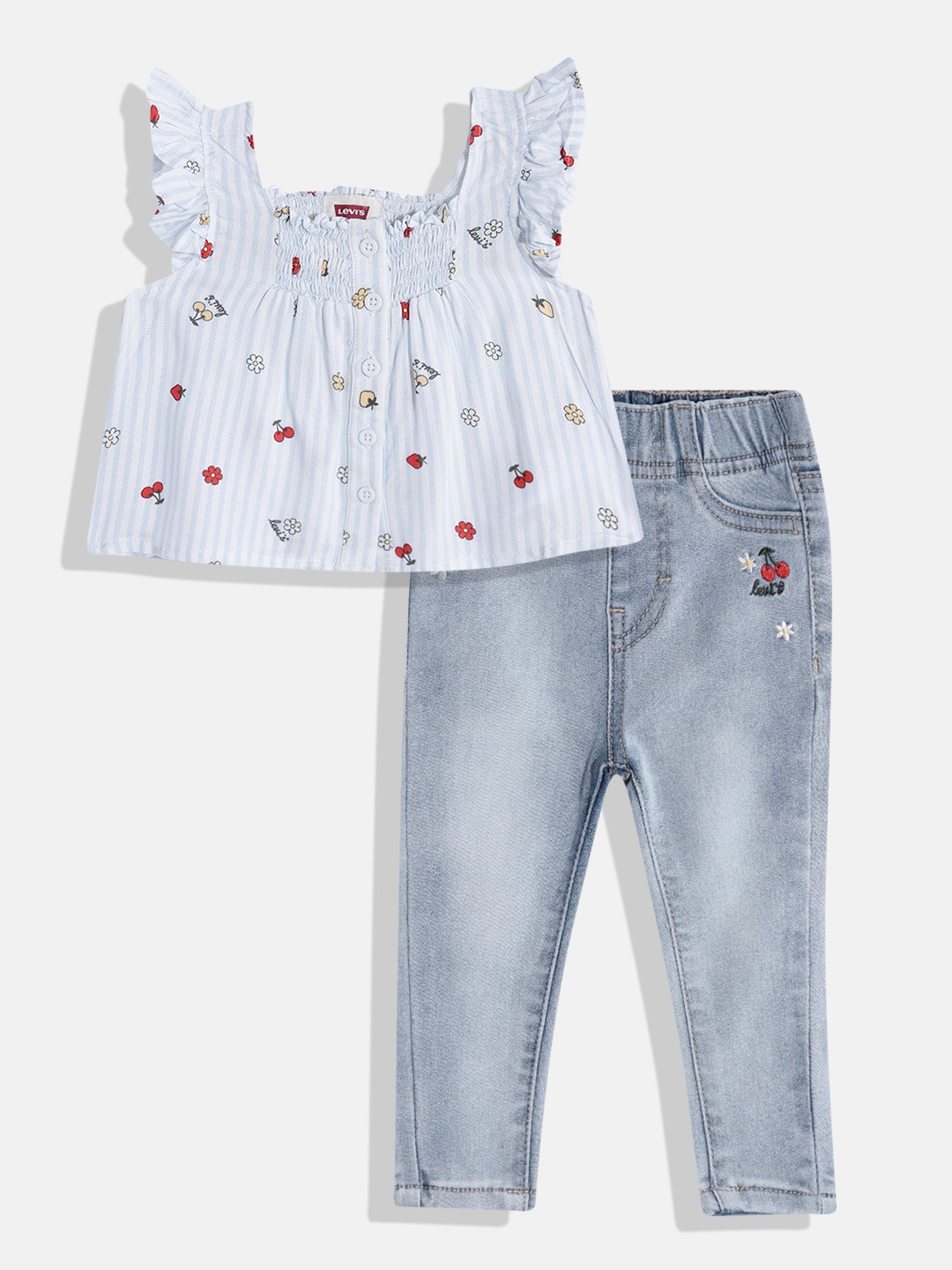 

Levis Girls Printed Top With Jeans, White