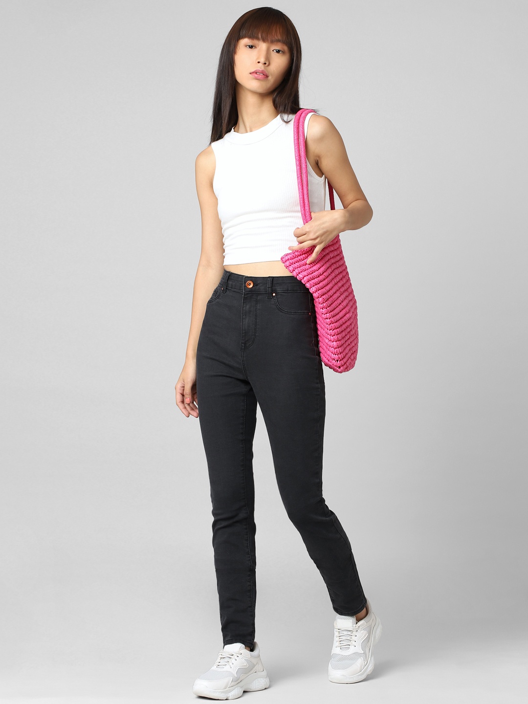 

ONLY Women Skinny Fit High-Rise Stretchable Cotton Jeans, Black