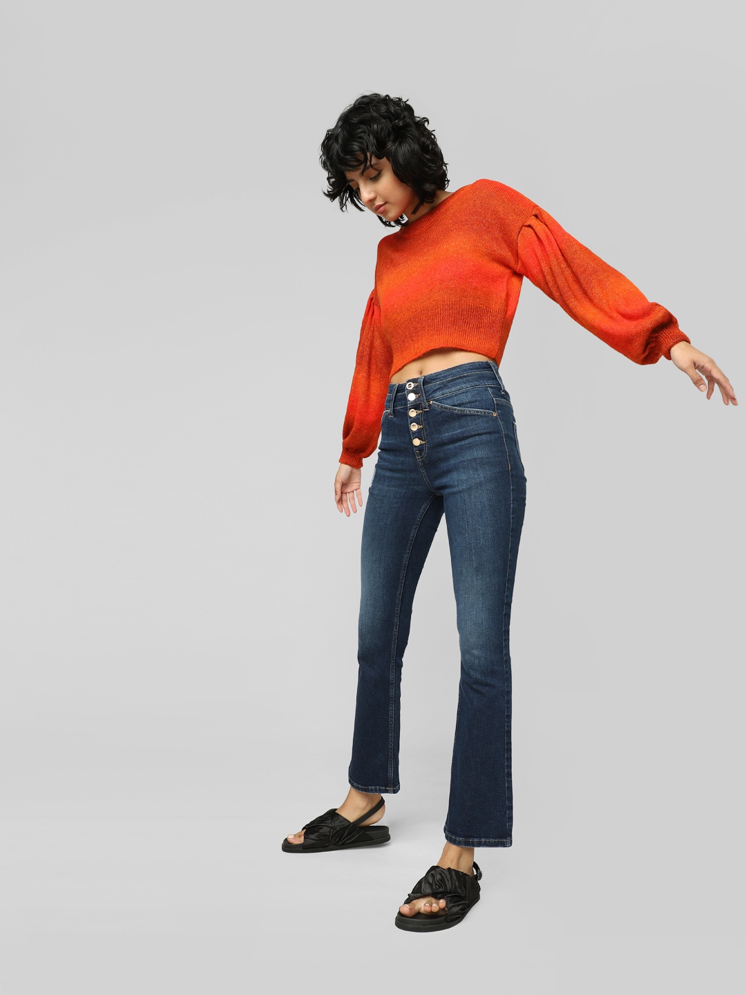 

ONLY Women Flared Light Fade Stretchable Cotton Jeans, Navy blue