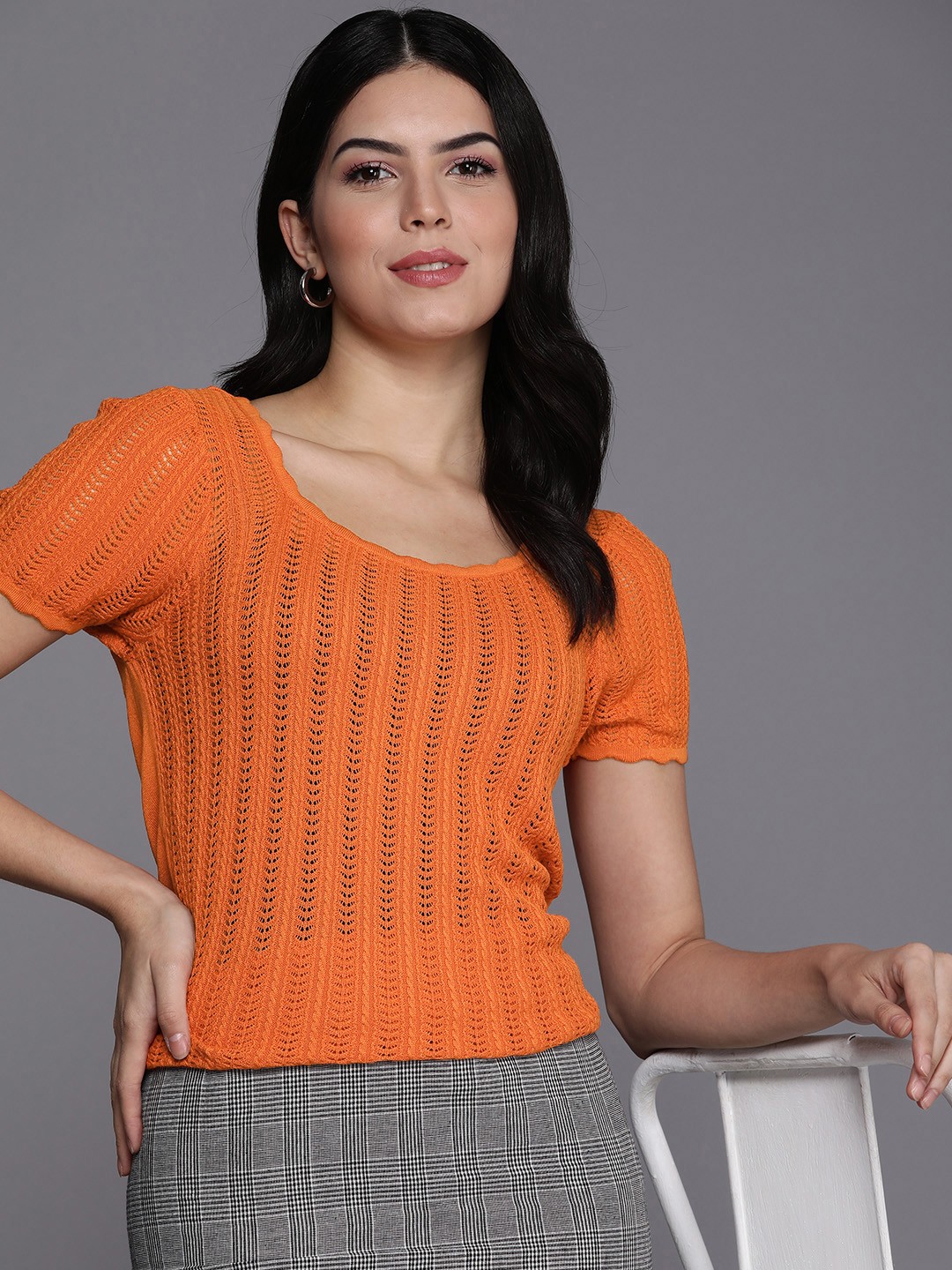 

Allen Solly Woman Self Design Regular Top, Orange