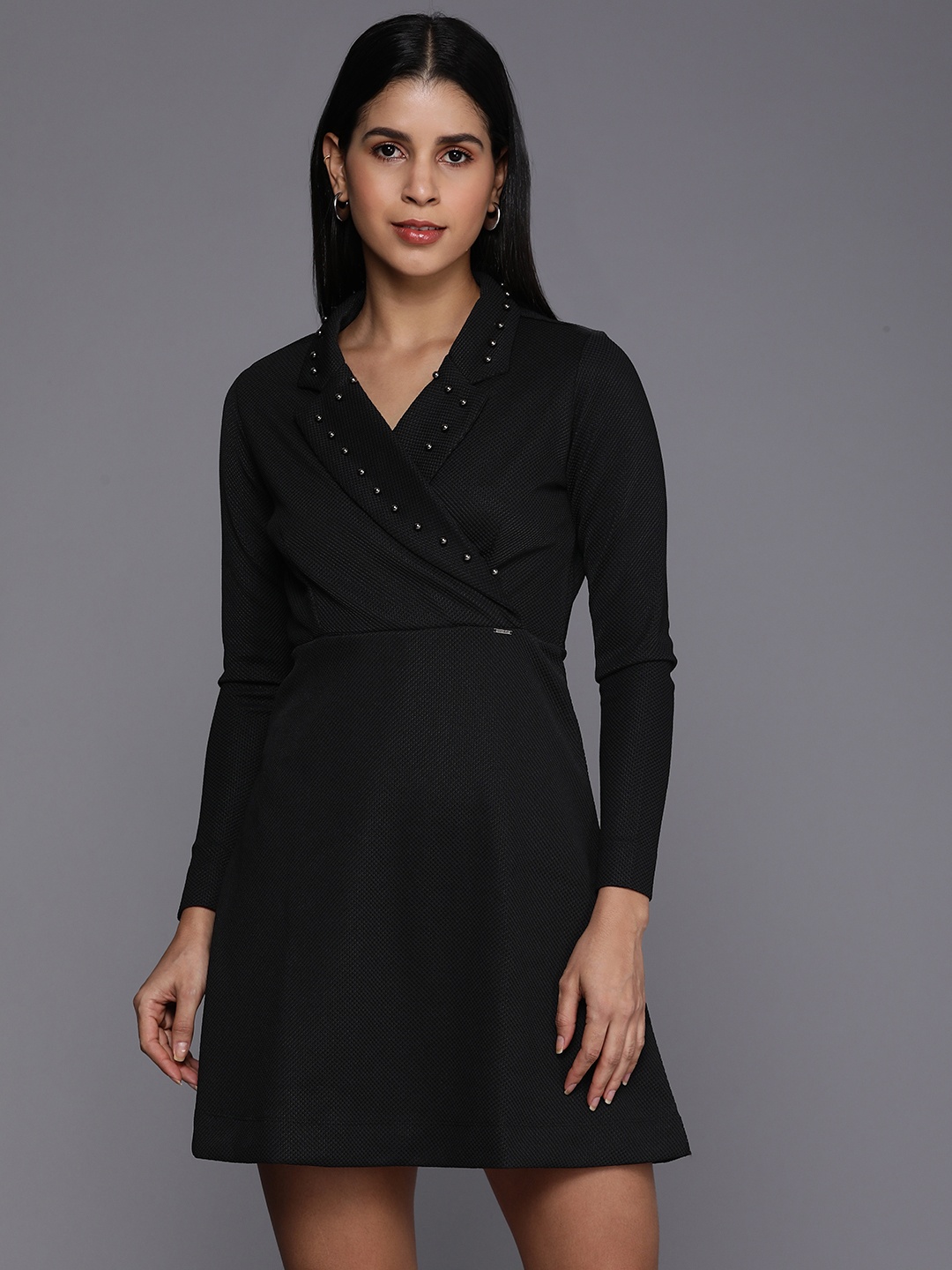 

Allen Solly Woman Solid Studded Fit & Flare Dress, Black