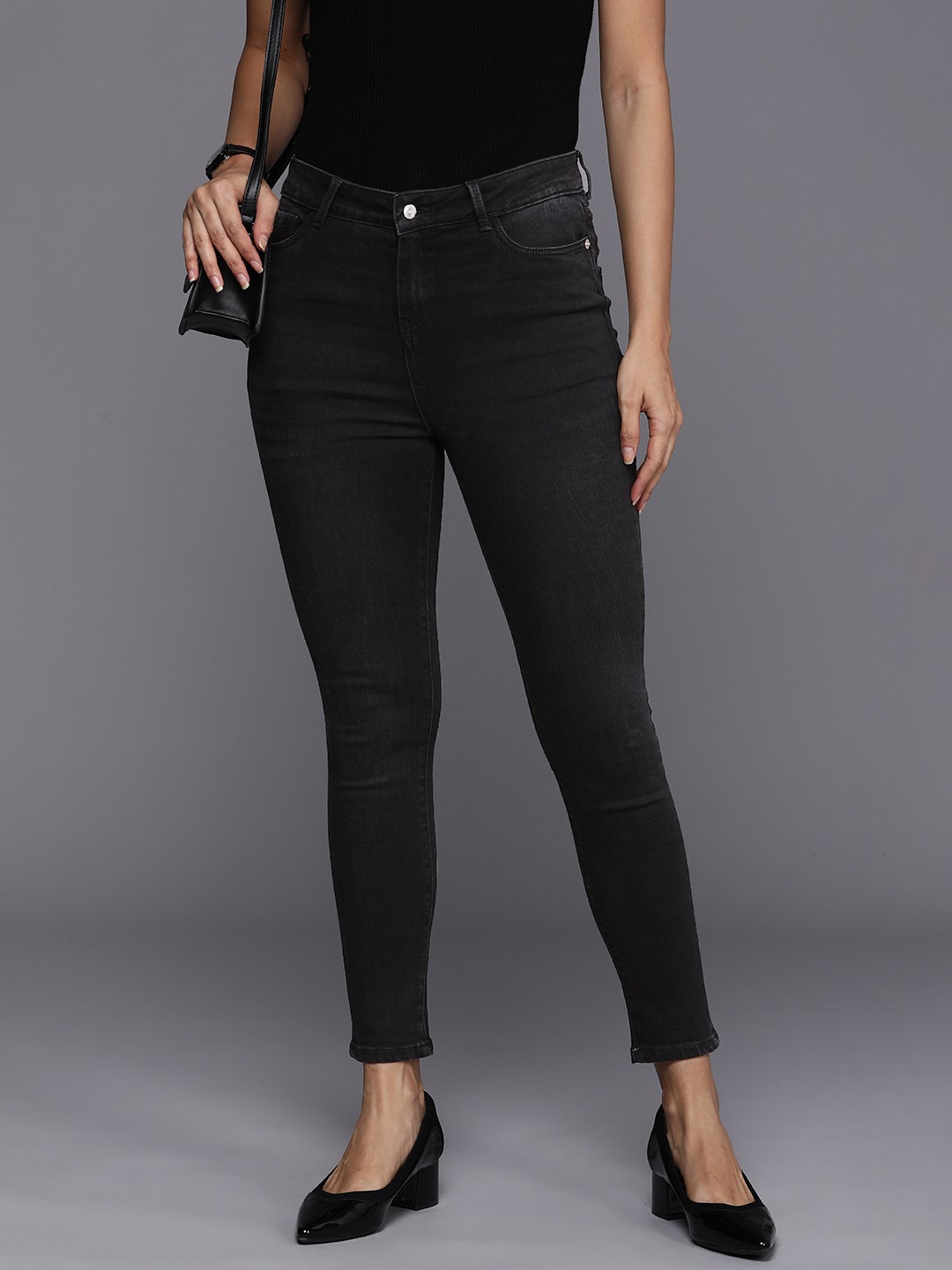 

Allen Solly Woman Skinny Fit High-Rise Stretchable Jeans, Black