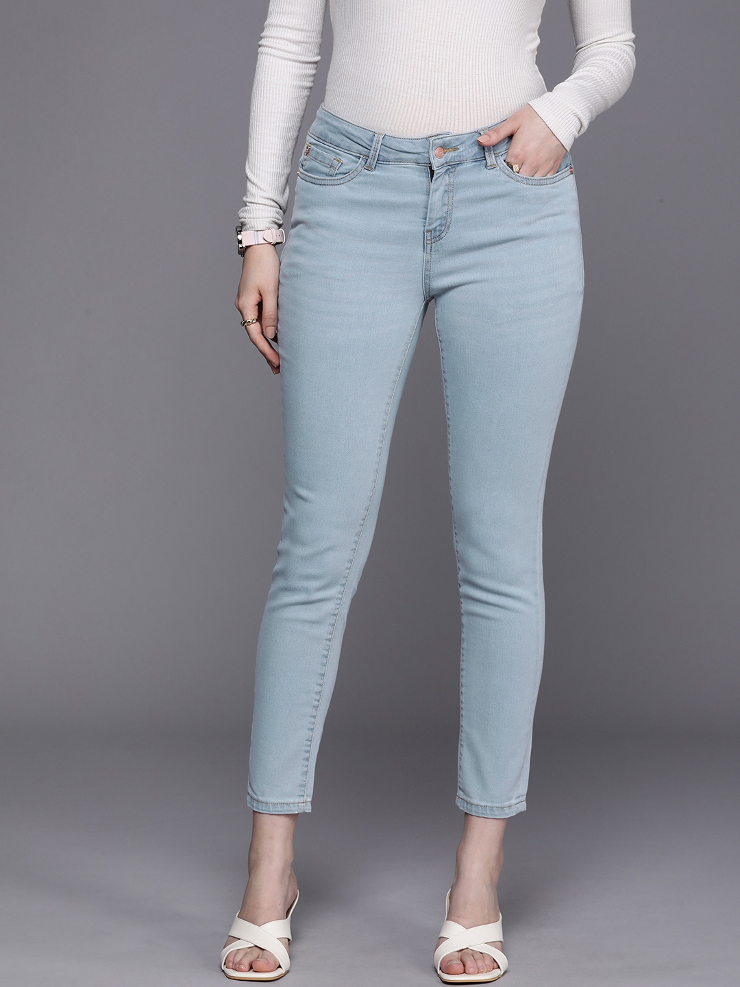 

Allen Solly Woman Women Skinny Fit Cropped Stretchable Jeans, Blue