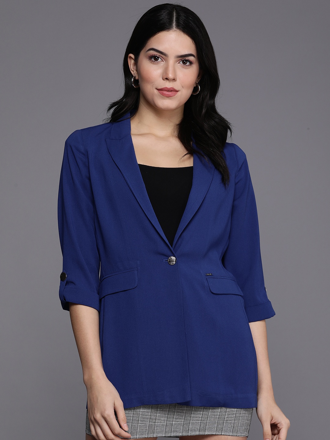 

Allen Solly Woman Peaked Lapel Single Breasted Casual Blazers, Blue