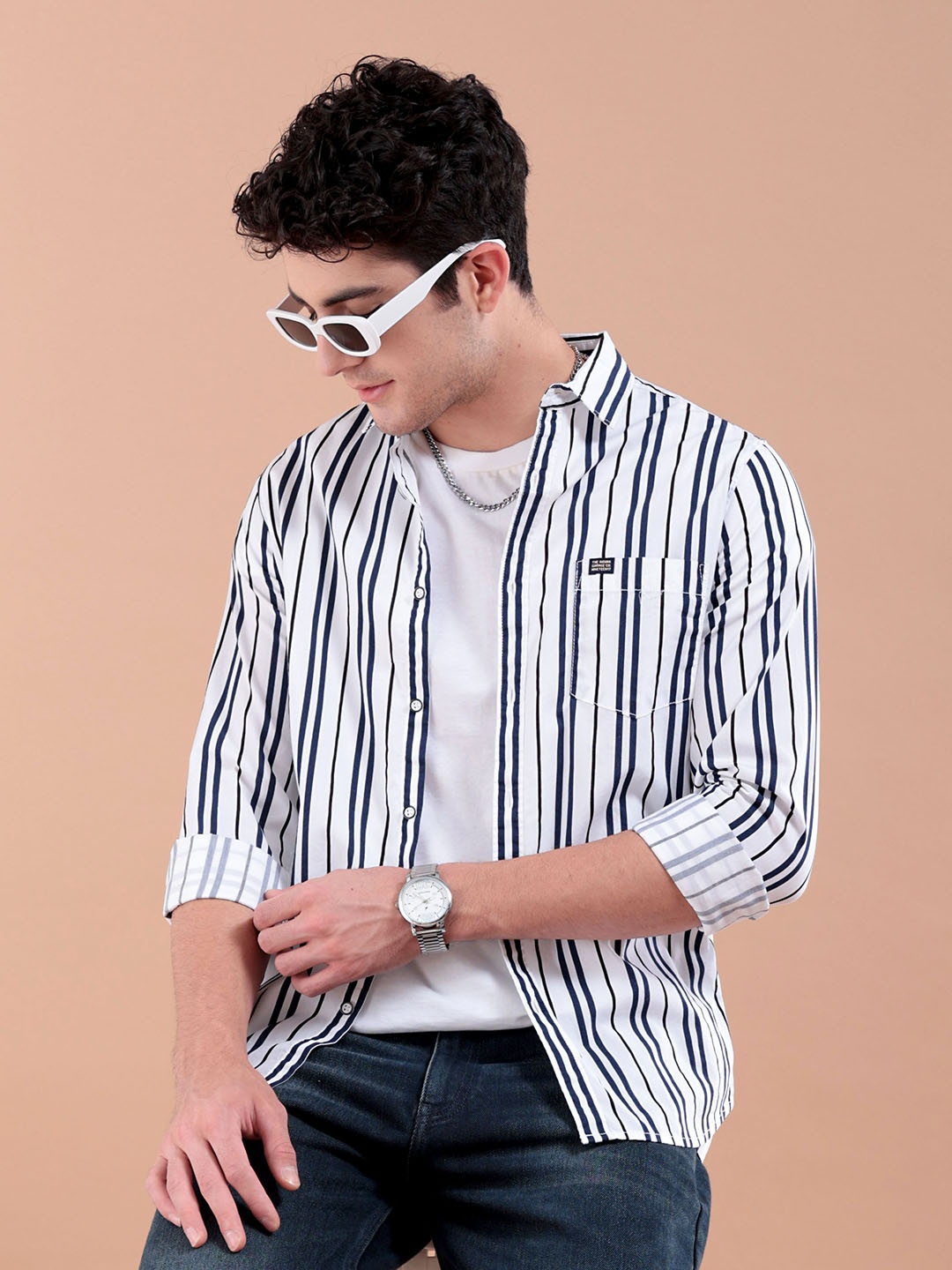 

The Indian Garage Co Men Regular Fit Striped Casual Shirt, White